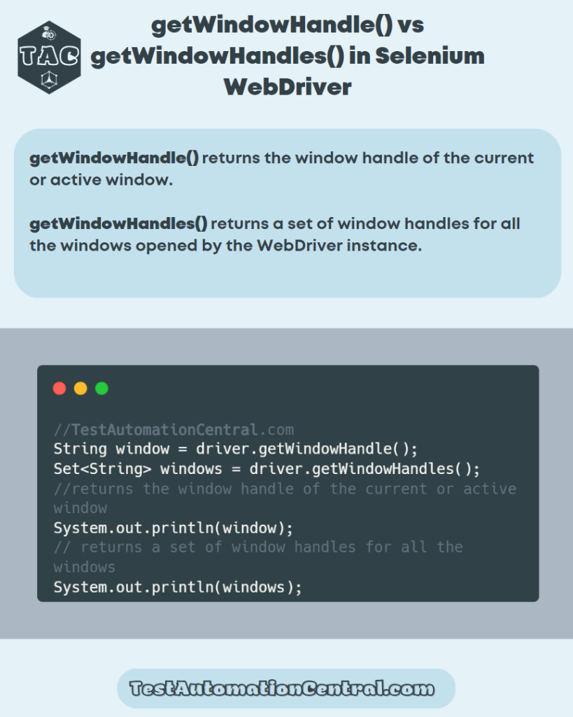 getWindowHandle() vs getWindowHandles() in Selenium WebDriver
